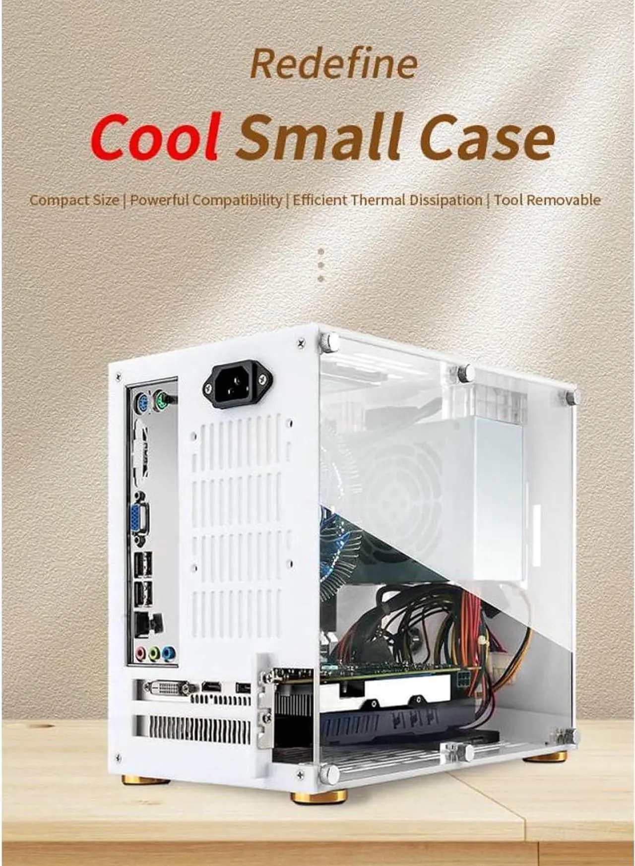 Alt view image 5 of 6 - Mini ITX Computer Case, 360° Open Heat Dissipation Mini Tower Computer Chassis, Acrylic Transparent Panels Gaming Desktop Computer Case for DIY Gamers