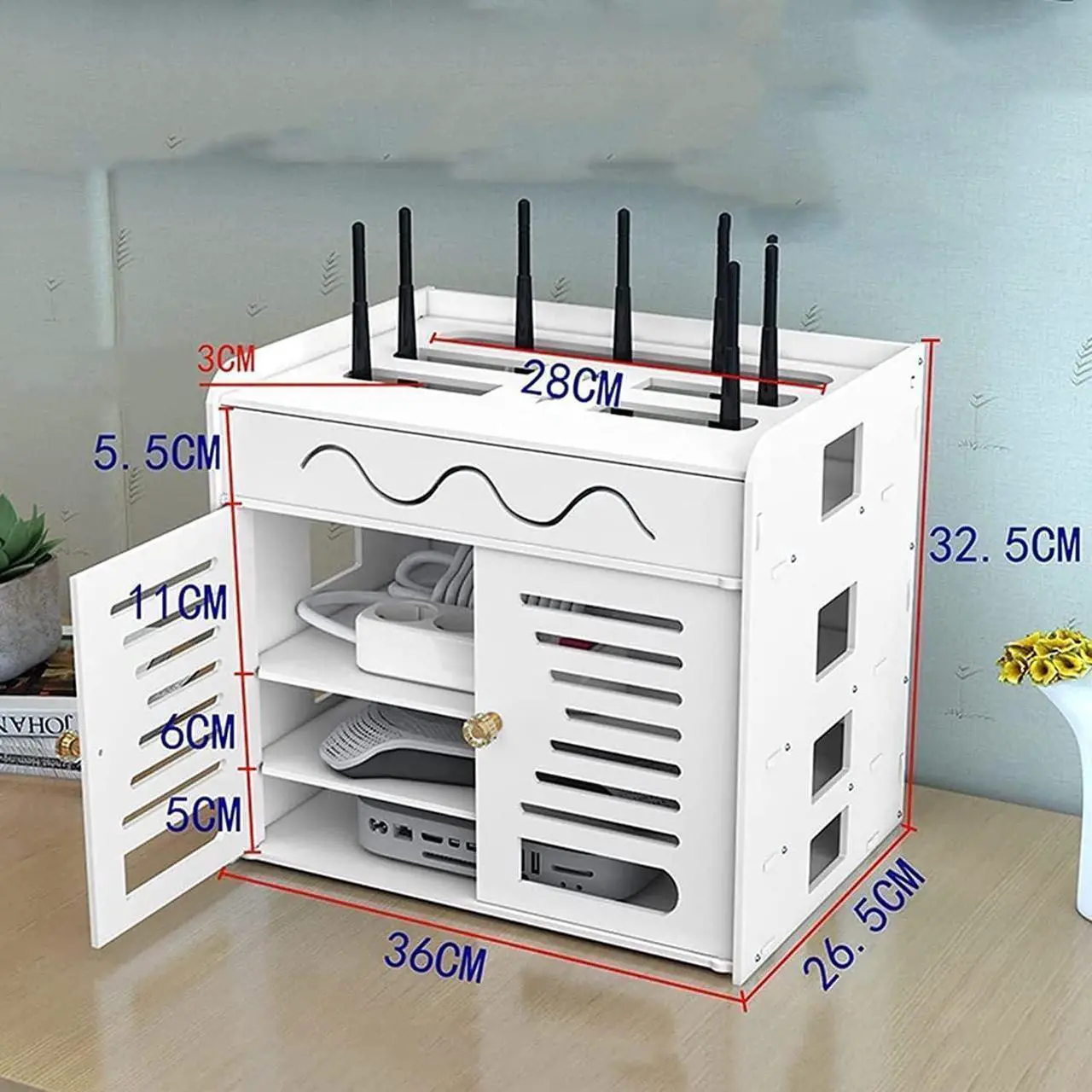 Alt view image 2 of 6 - Wireless Router Storage Box Router Fences Floating TV Stand, WiFi Router Storage Box, Wall Hanging Router Decorative Box, Cable Organizer Power Charger Storage Organizer Hide Box