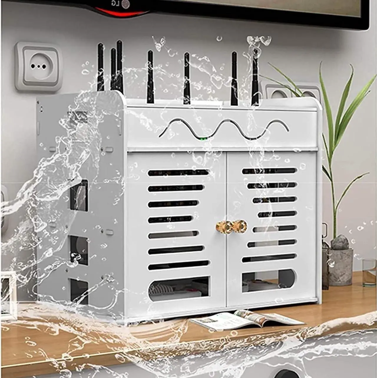 Alt view image 3 of 6 - Wireless Router Storage Box Router Fences Floating TV Stand, WiFi Router Storage Box, Wall Hanging Router Decorative Box, Cable Organizer Power Charger Storage Organizer Hide Box