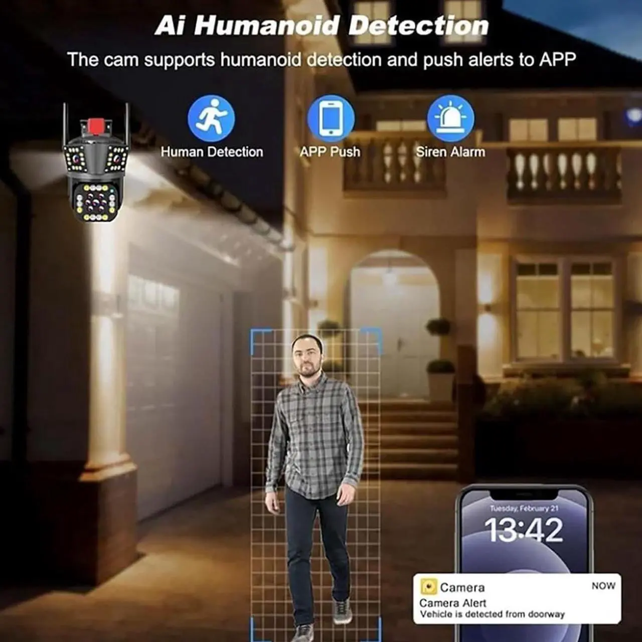 Alt view image 4 of 7 - Davitech Camara De Seguridad, Outdoor Waterproof Wireless WiFi Hd Security Camera, 3/4 Lens Security Camera, Mini Hd WiFi Security Camera, Color Night Vision
