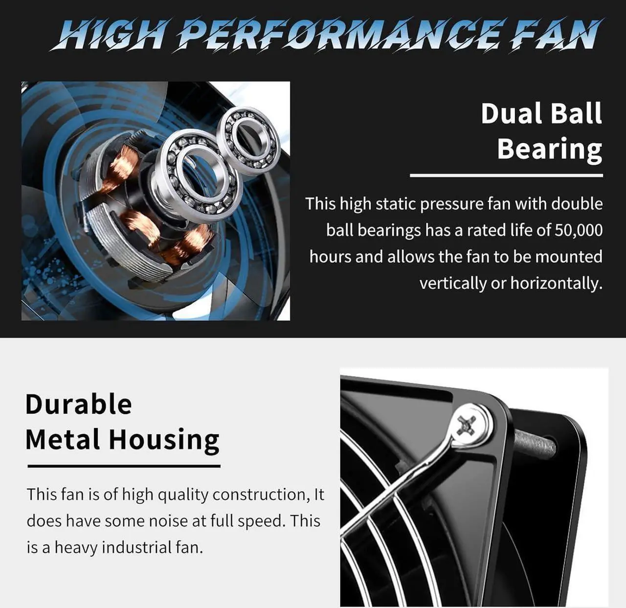 Alt view image 3 of 7 - AC Axial 110V 120V 120mm x 38mm Dual Ball Big Airflow Fan for DIY Ventilation Exhaust, Chicken Coop, Kitchen, Window Exhaust, Greenhouse, Small Box Cooling
