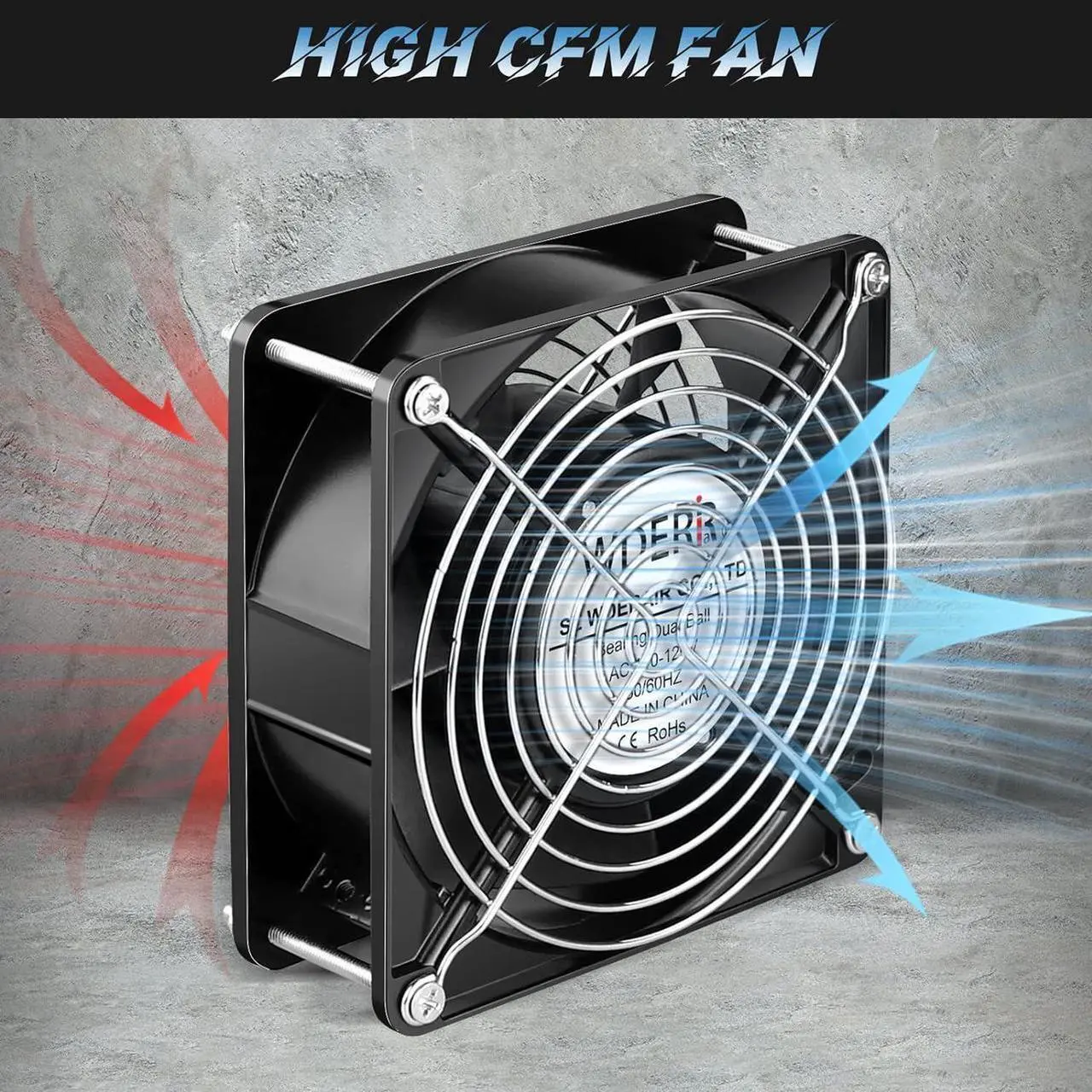 Alt view image 5 of 7 - AC Axial 110V 120V 120mm x 38mm Dual Ball Big Airflow Fan for DIY Ventilation Exhaust, Chicken Coop, Kitchen, Window Exhaust, Greenhouse, Small Box Cooling
