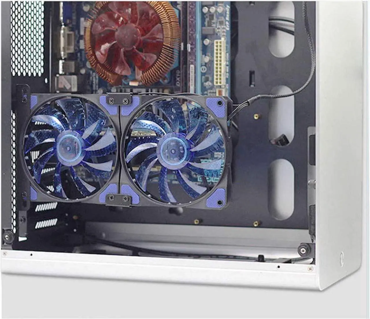 Alt view image 4 of 6 - E-outstanding Dual Fan Mount Rack 1Set 12cm/14cm Fan Computer Radiator Holder PCI Slot Bracket for Video Card Cooling DIY Support