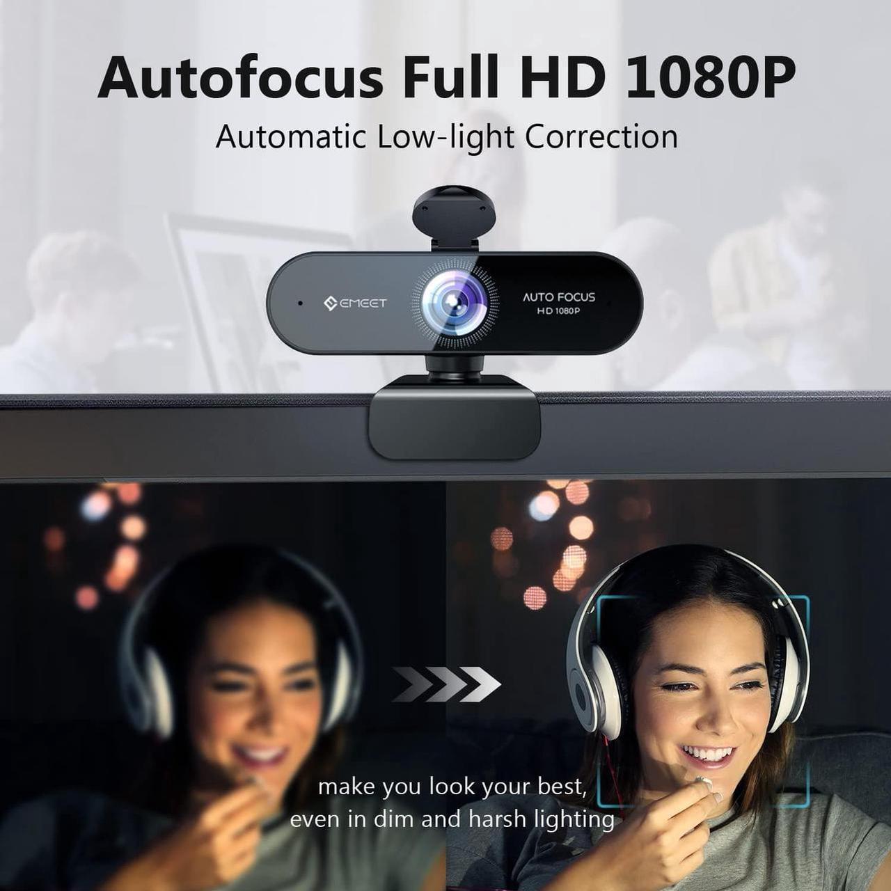 Alt view image 4 of 6 - EMEET HD Webcam 1080P, USB Webcam with Privacy Cover & 2 Noise-Canceling Mics, Fast AutoFocus, Nova 96°FOV Wide Angle Webcam, Plug & Play Camera for Computer for Zoom/Skype, Meeting/Online Classes