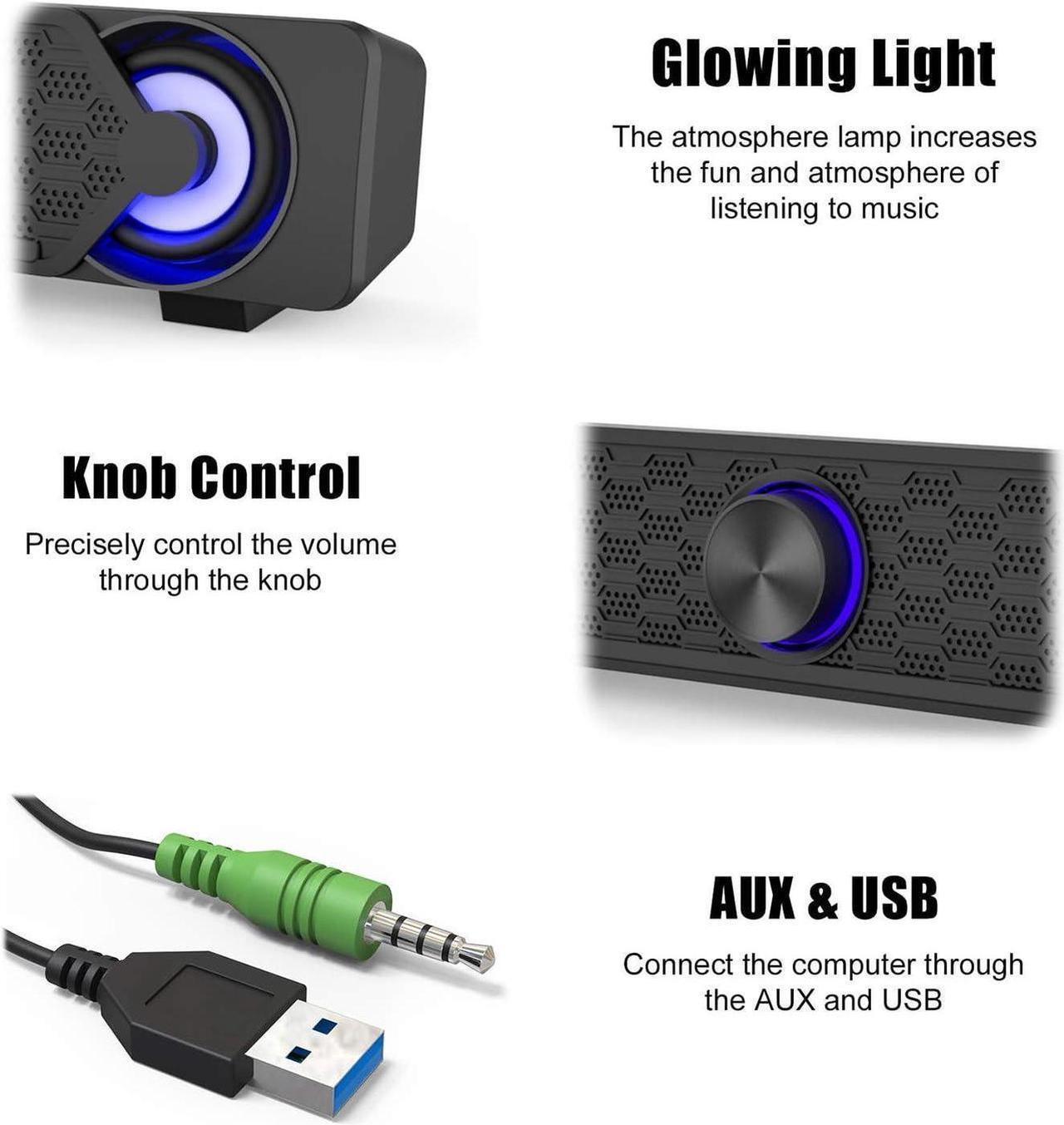 Alt view image 4 of 6 - Smalody Small Computer Speakers for Desktop Gaming Monitor, PC Speakers for Desktop Monitor, Computer Speaker Wired USB Powered, Mini Soundbar with Cool Led Light Effect