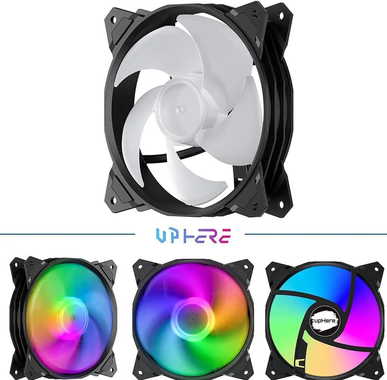 Alt view image 2 of 7 - upHere Long Life 120mm 3-Pin High Airflow Quiet Edition Rainbow LED Case Fan for PC Cases, CPU Coolers, and Radiators 3-Pack,(PF120CF3-3)