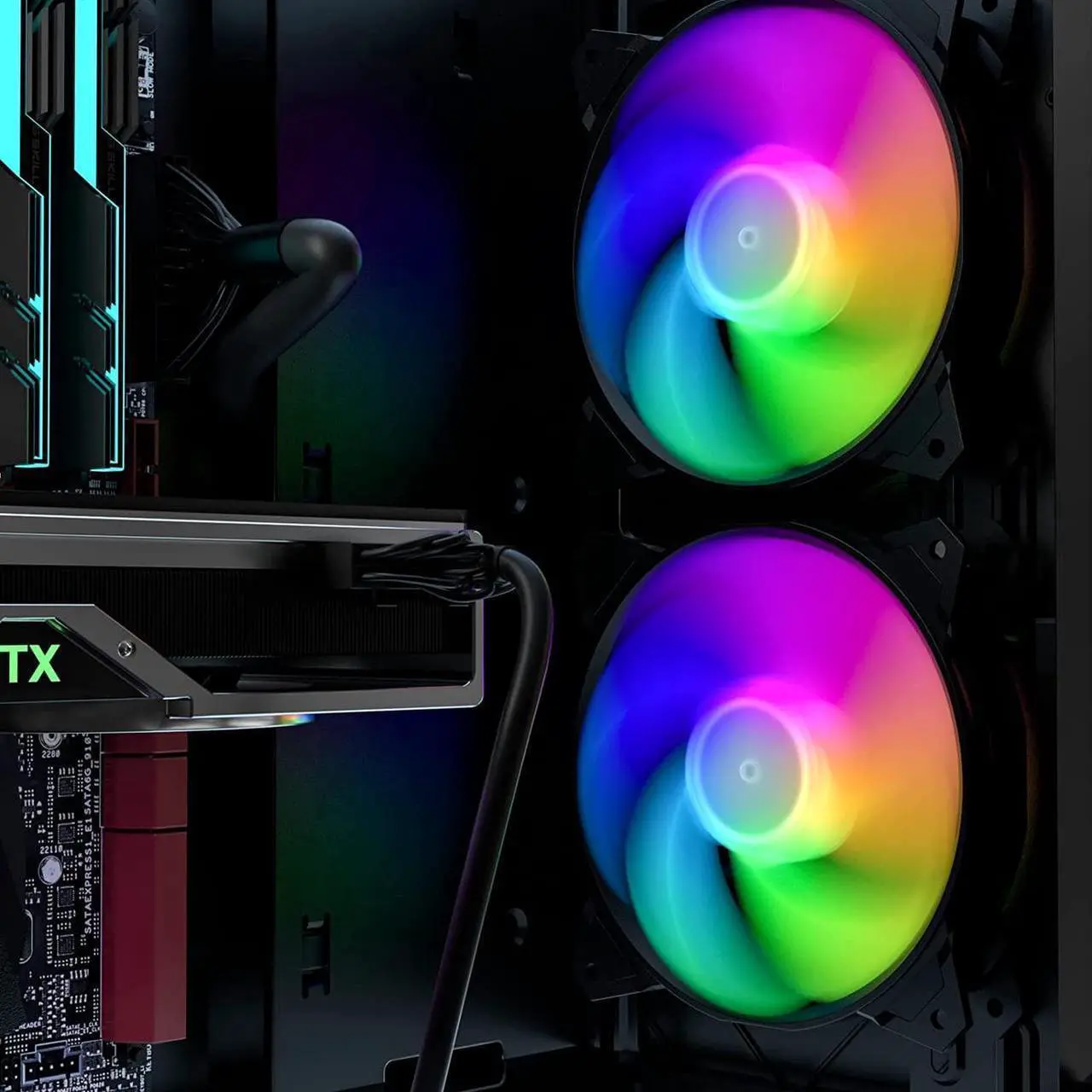 Alt view image 2 of 6 - upHere Long Life 120mm PWM 4-Pin High Airflow Quiet Edition Rainbow LED Case Fan for PC Cases, CPU Coolers, and Radiators 3-Pack,(PF120CF4-3)