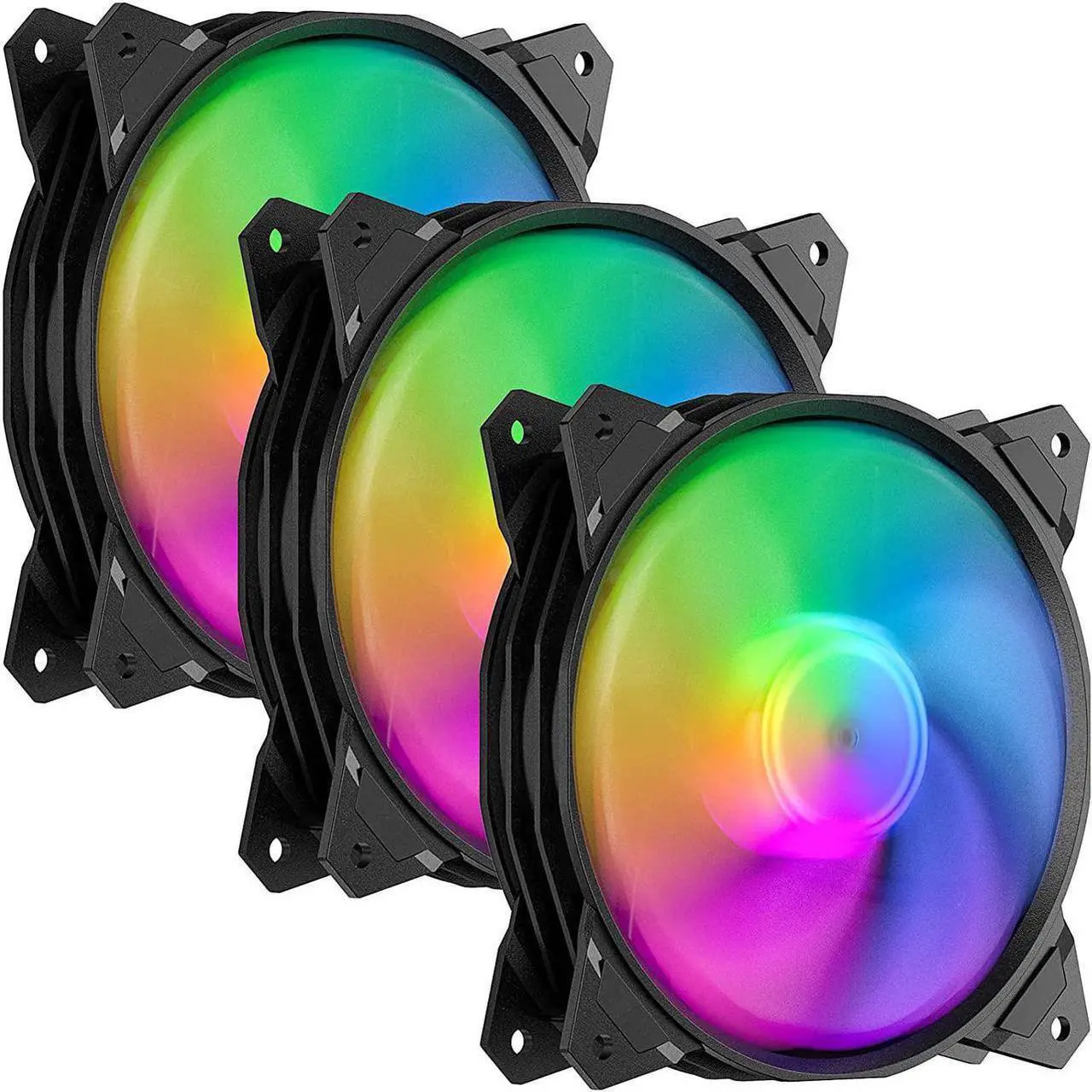 Alt view image 4 of 6 - upHere Long Life 120mm PWM 4-Pin High Airflow Quiet Edition Rainbow LED Case Fan for PC Cases, CPU Coolers, and Radiators 3-Pack,(PF120CF4-3)
