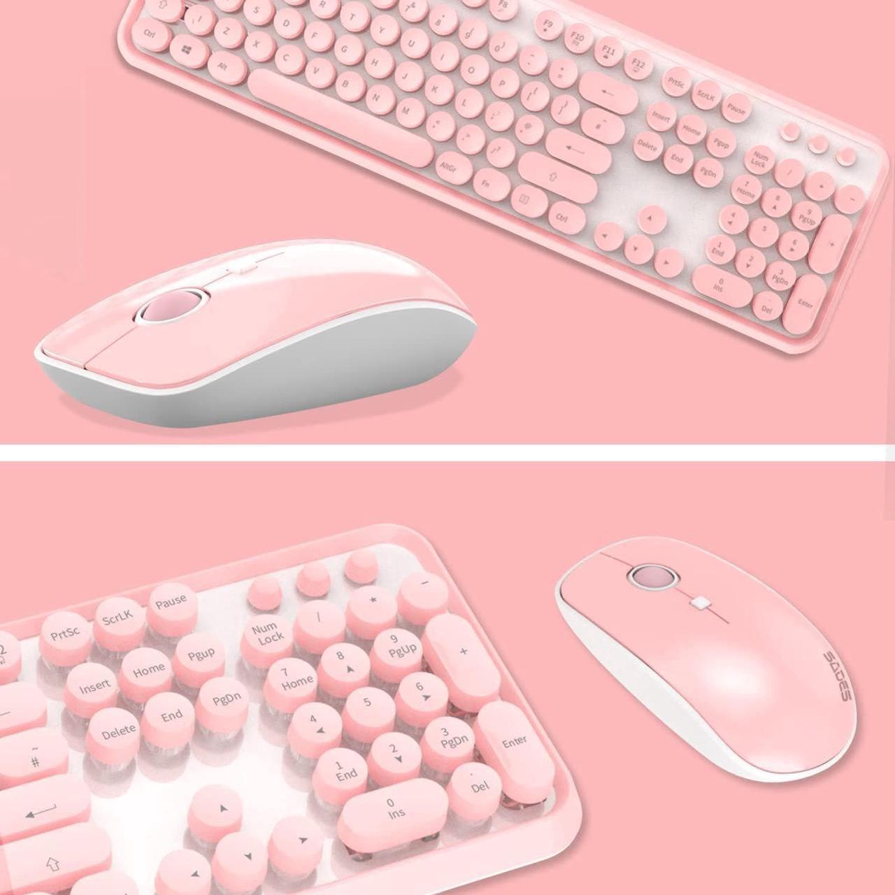Alt view image 3 of 7 - Pink Wireless Keyboard Mouse Combo, 2.4GHz Retro Typewriter, Letton Full Size Office Computer Keyboard and Cute Mouse with 3 DPI for Mac PC Desktop Laptop