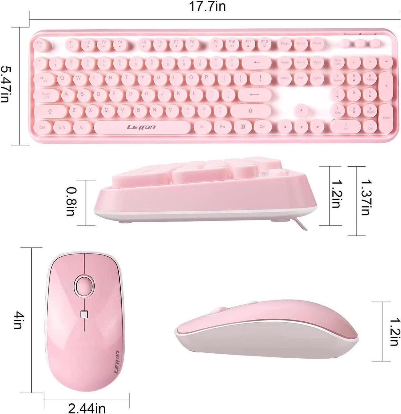 Alt view image 7 of 7 - Pink Wireless Keyboard Mouse Combo, 2.4GHz Retro Typewriter, Letton Full Size Office Computer Keyboard and Cute Mouse with 3 DPI for Mac PC Desktop Laptop