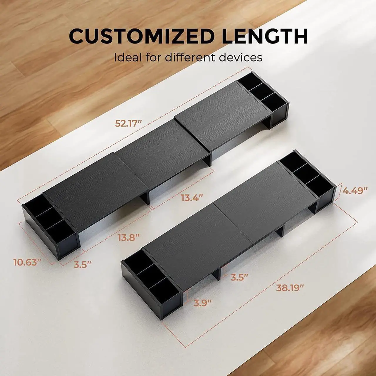 Alt view image 5 of 7 - LORYERGO Dual Monitor Stand, Laptop Stand with Storage Accessories Slots, Length and Angle Adjustable, Ergonomic Viewing Height