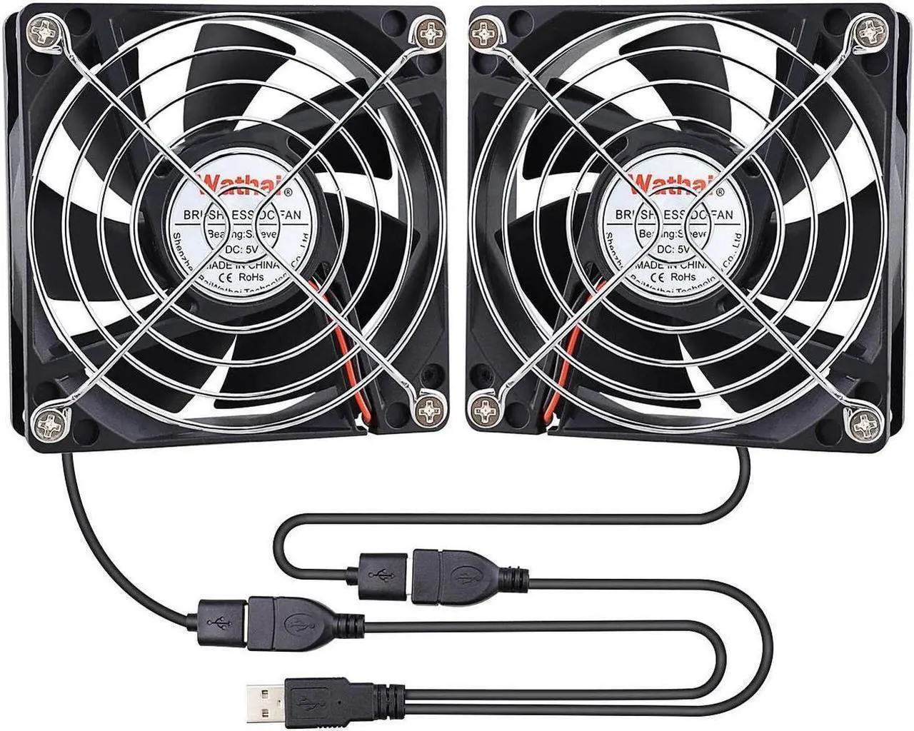 Main image of Wathai 80mm x 80mm x 25mm USB Fan 5V for Computer Laptop Router DVR Xbox Cooling 2 Packs
