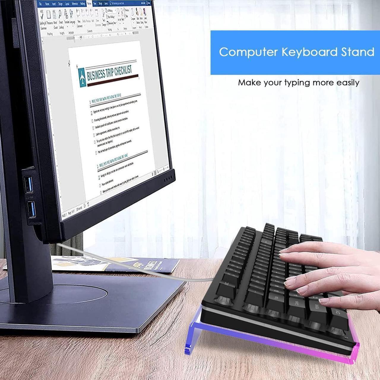 Alt view image 3 of 6 - SELORSS Clear 366 Kinds RGB Acrylic Tilted Full Size Computer Keyboard Holder,PC Keyboard Stand Tray Holder for Easy Ergonomic Typing and Working at Home and Office Upgraded Version