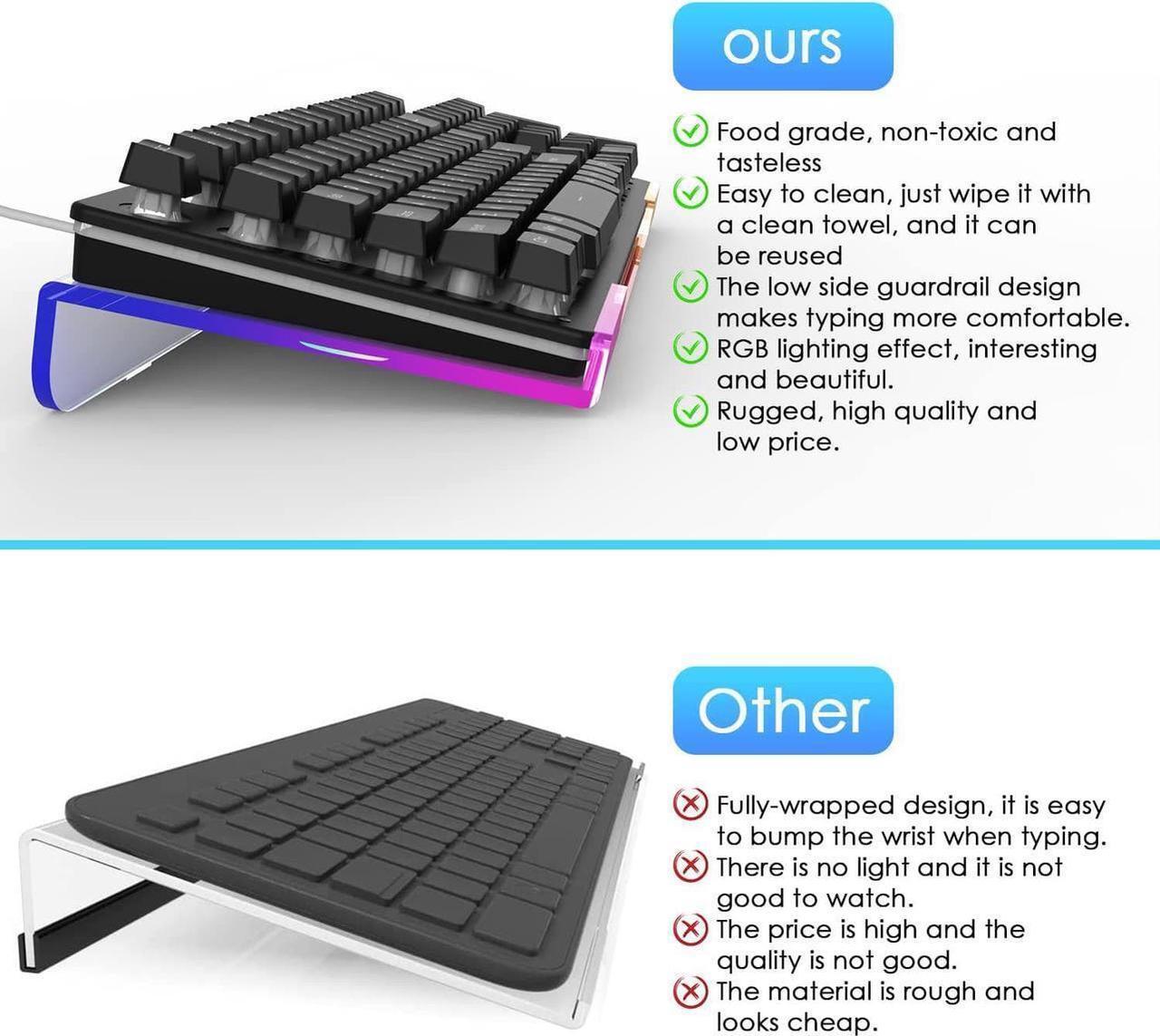 Alt view image 5 of 6 - SELORSS Clear 366 Kinds RGB Acrylic Tilted Full Size Computer Keyboard Holder,PC Keyboard Stand Tray Holder for Easy Ergonomic Typing and Working at Home and Office Upgraded Version