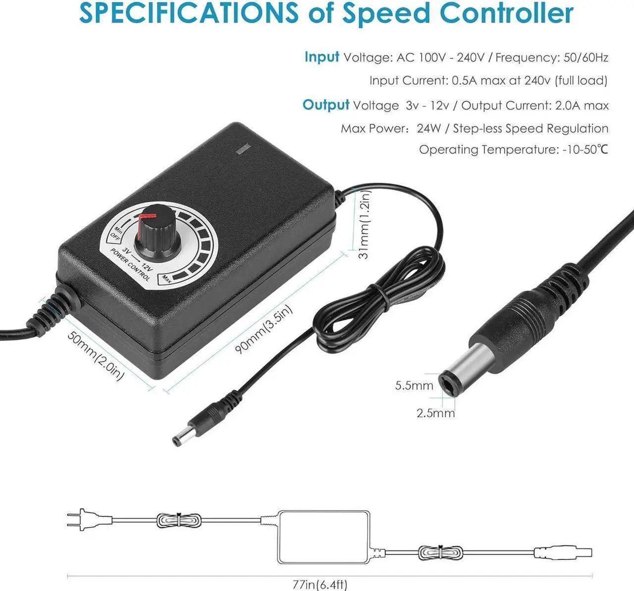 Alt view image 2 of 6 - 120mm AC Powered Fan with Vriable Speed Controller, AC 110V to 220V Vriable Speed Fan for Receiver Amplifier DVR Playstation Component Cooling
