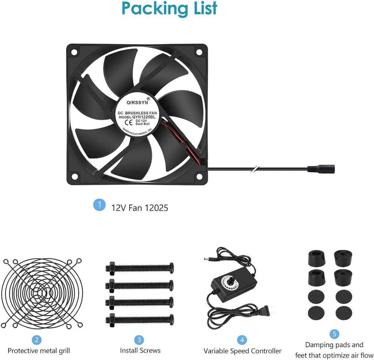 Alt view image 6 of 6 - 120mm AC Powered Fan with Vriable Speed Controller, AC 110V to 220V Vriable Speed Fan for Receiver Amplifier DVR Playstation Component Cooling
