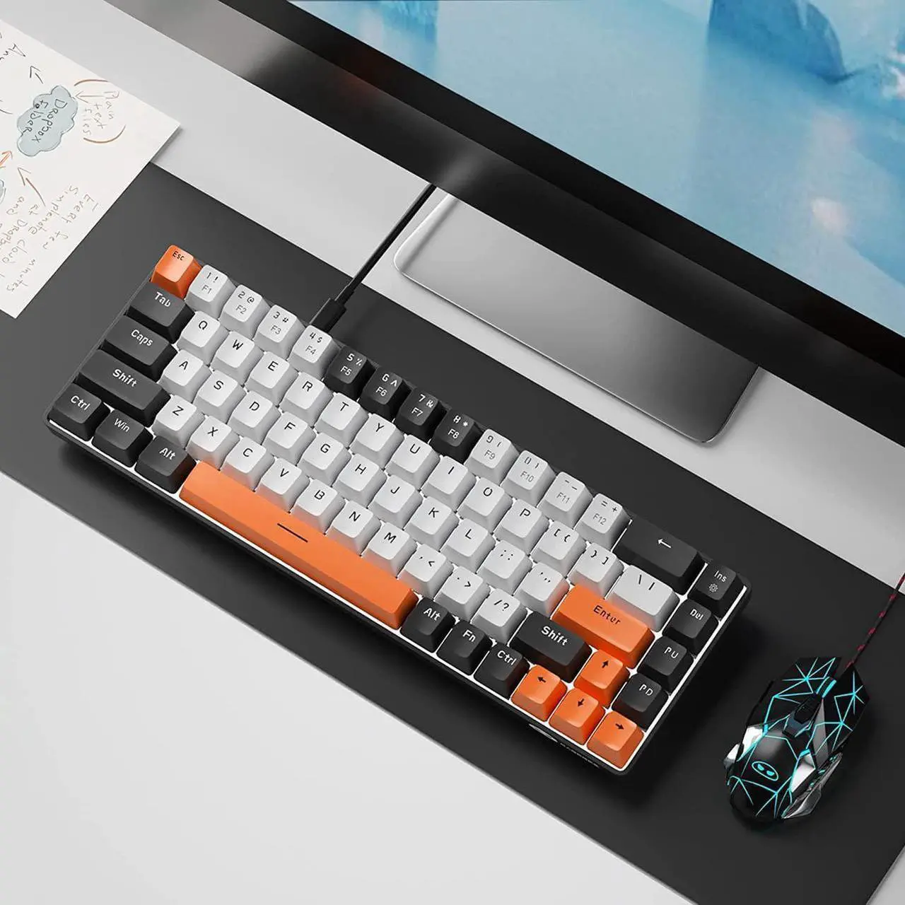 Alt view image 3 of 7 - MageGee Portable 60% Mechanical Gaming Keyboard, MK-Box LED Backlit Compact 68 Keys Mini Wired Office Keyboard with Red Switch for Windows Laptop PC Mac - White/Black