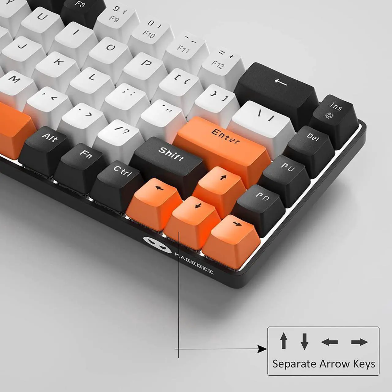 Alt view image 5 of 7 - MageGee Portable 60% Mechanical Gaming Keyboard, MK-Box LED Backlit Compact 68 Keys Mini Wired Office Keyboard with Red Switch for Windows Laptop PC Mac - White/Black