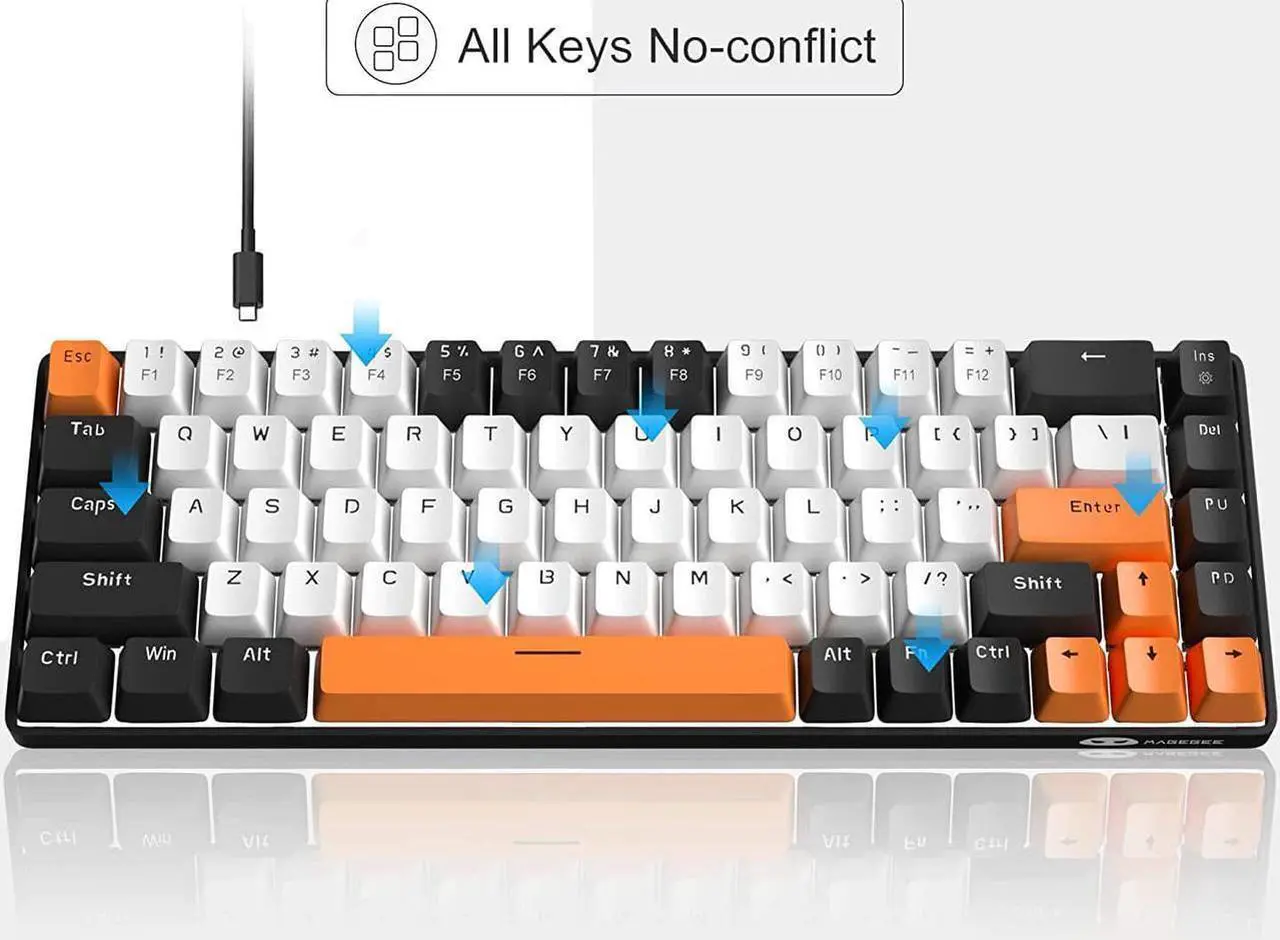 Alt view image 6 of 7 - MageGee Portable 60% Mechanical Gaming Keyboard, MK-Box LED Backlit Compact 68 Keys Mini Wired Office Keyboard with Red Switch for Windows Laptop PC Mac - White/Black