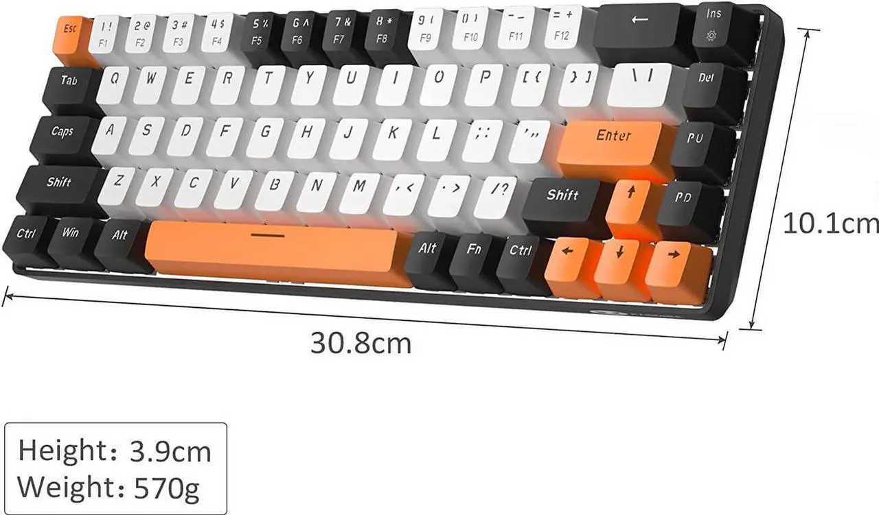 Alt view image 7 of 7 - MageGee Portable 60% Mechanical Gaming Keyboard, MK-Box LED Backlit Compact 68 Keys Mini Wired Office Keyboard with Red Switch for Windows Laptop PC Mac - White/Black