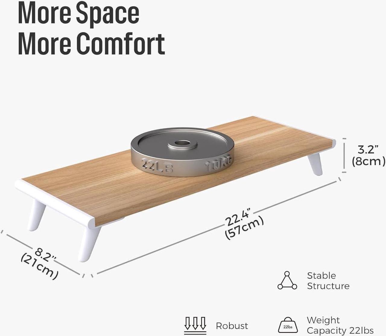 Alt view image 3 of 7 - loukin Monitor Stand Riser for Desk, 22.4" x 8.3" Larger Computer Stand for Laptop, PC, Printer, Sturdy Desktop Computer Shelf with Non-Skid Rubber, Home Office, Natural Wood