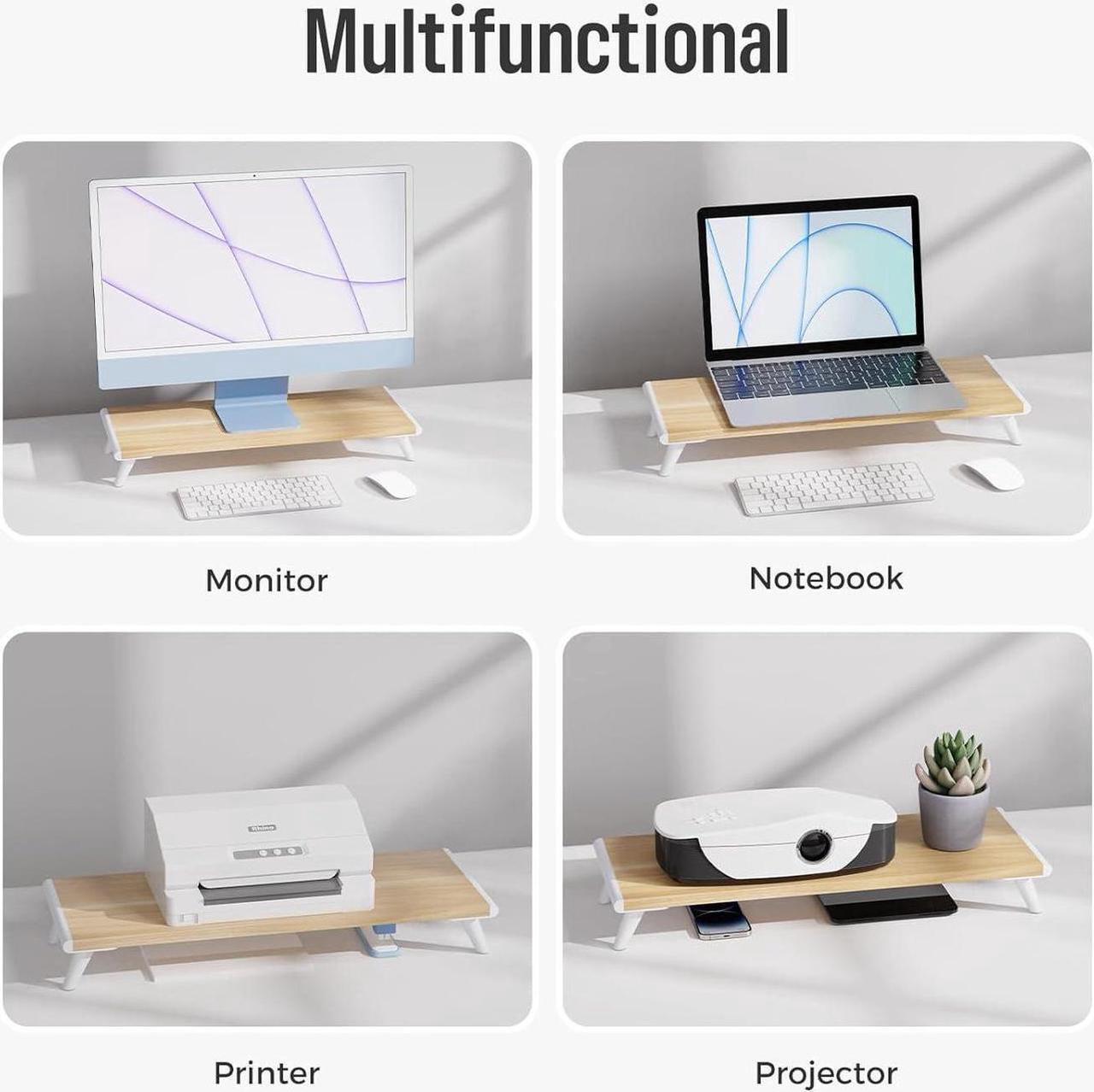 Alt view image 4 of 7 - loukin Monitor Stand Riser for Desk, 22.4" x 8.3" Larger Computer Stand for Laptop, PC, Printer, Sturdy Desktop Computer Shelf with Non-Skid Rubber, Home Office, Natural Wood