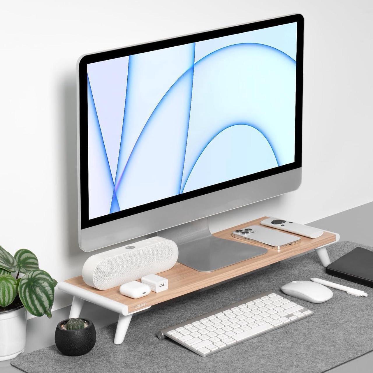 Alt view image 6 of 7 - loukin Monitor Stand Riser for Desk, 22.4" x 8.3" Larger Computer Stand for Laptop, PC, Printer, Sturdy Desktop Computer Shelf with Non-Skid Rubber, Home Office, Natural Wood