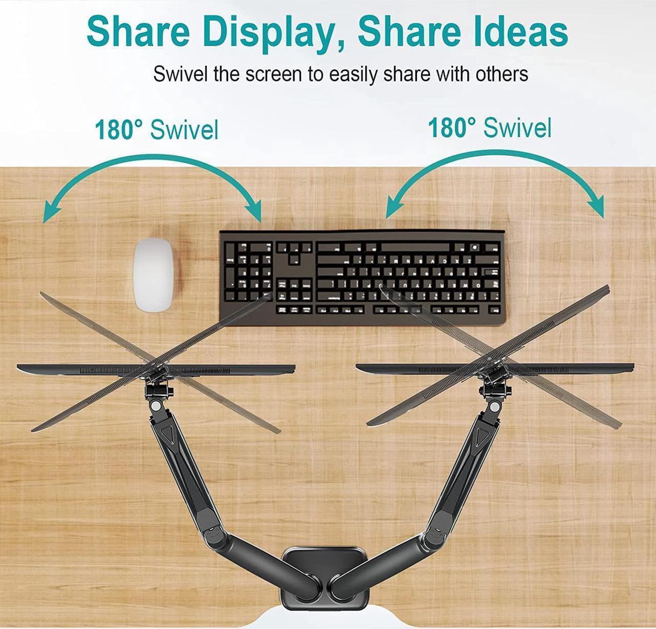 Alt view image 3 of 6 - MOUNT PRO Dual Monitor Mount Fits 13 to 32 Inch Computer Screen, Height Adjustable Monitor Stand for 2 Monitors, Gas Spring Monitor Arm Holds up to 17. 6lbs Each, Monitor Desk VESA Mount, Black
