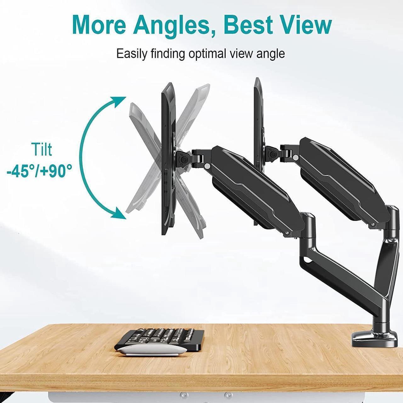 Alt view image 4 of 6 - MOUNT PRO Dual Monitor Mount Fits 13 to 32 Inch Computer Screen, Height Adjustable Monitor Stand for 2 Monitors, Gas Spring Monitor Arm Holds up to 17. 6lbs Each, Monitor Desk VESA Mount, Black