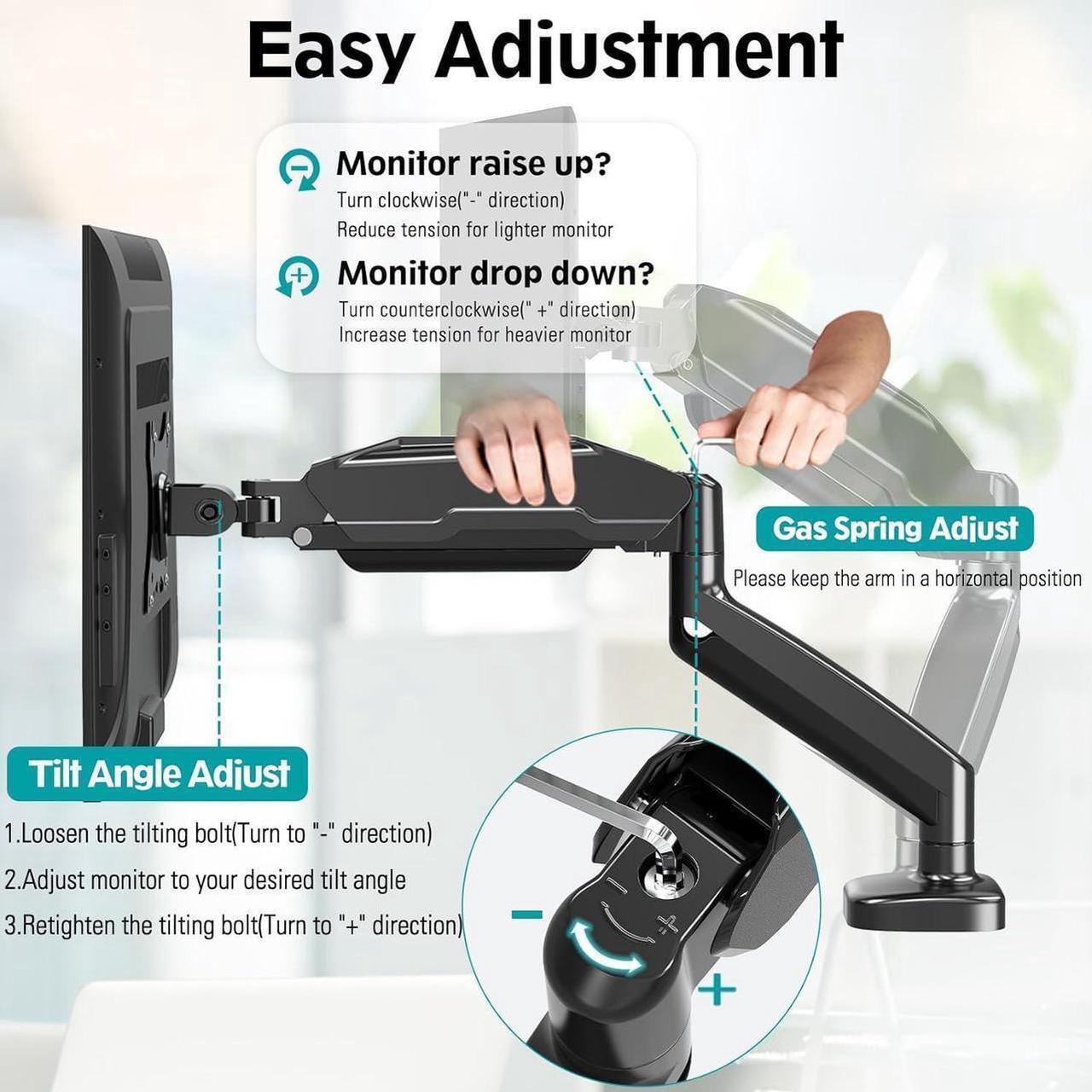 Alt view image 5 of 6 - MOUNT PRO Dual Monitor Mount Fits 13 to 32 Inch Computer Screen, Height Adjustable Monitor Stand for 2 Monitors, Gas Spring Monitor Arm Holds up to 17. 6lbs Each, Monitor Desk VESA Mount, Black