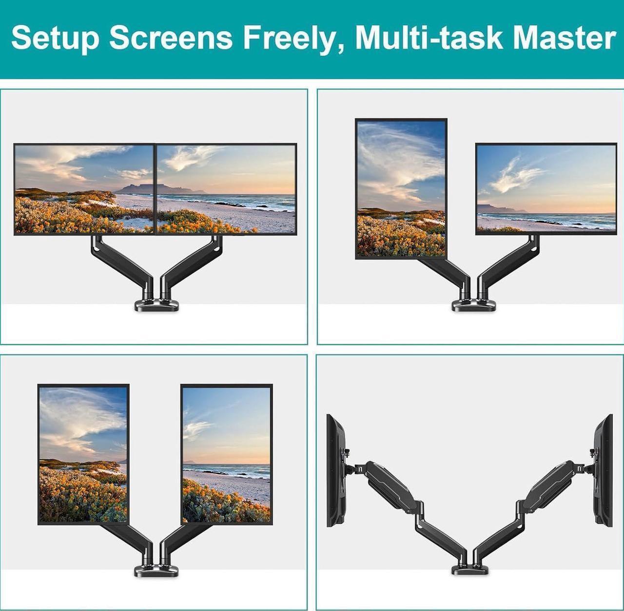 Alt view image 6 of 6 - MOUNT PRO Dual Monitor Mount Fits 13 to 32 Inch Computer Screen, Height Adjustable Monitor Stand for 2 Monitors, Gas Spring Monitor Arm Holds up to 17. 6lbs Each, Monitor Desk VESA Mount, Black