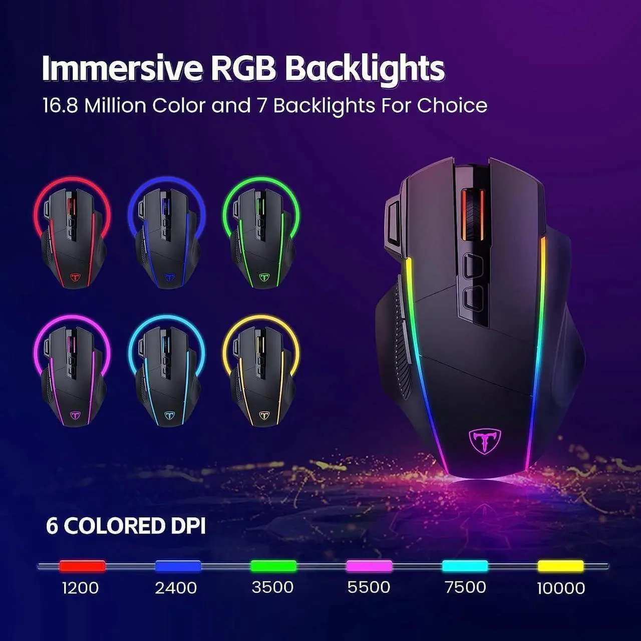 Alt view image 7 of 7 - RisoPhy Wireless Gaming Mouse,Tri-Mode 2.4G/USB-C/Bluetooth Mouse Up to 10000DPI,Chroma RGB Backlit,Ergonomic Mouse with 8 Programmable Buttons,Rechargeable Computer Mouse for Laptop,PC,Mac
