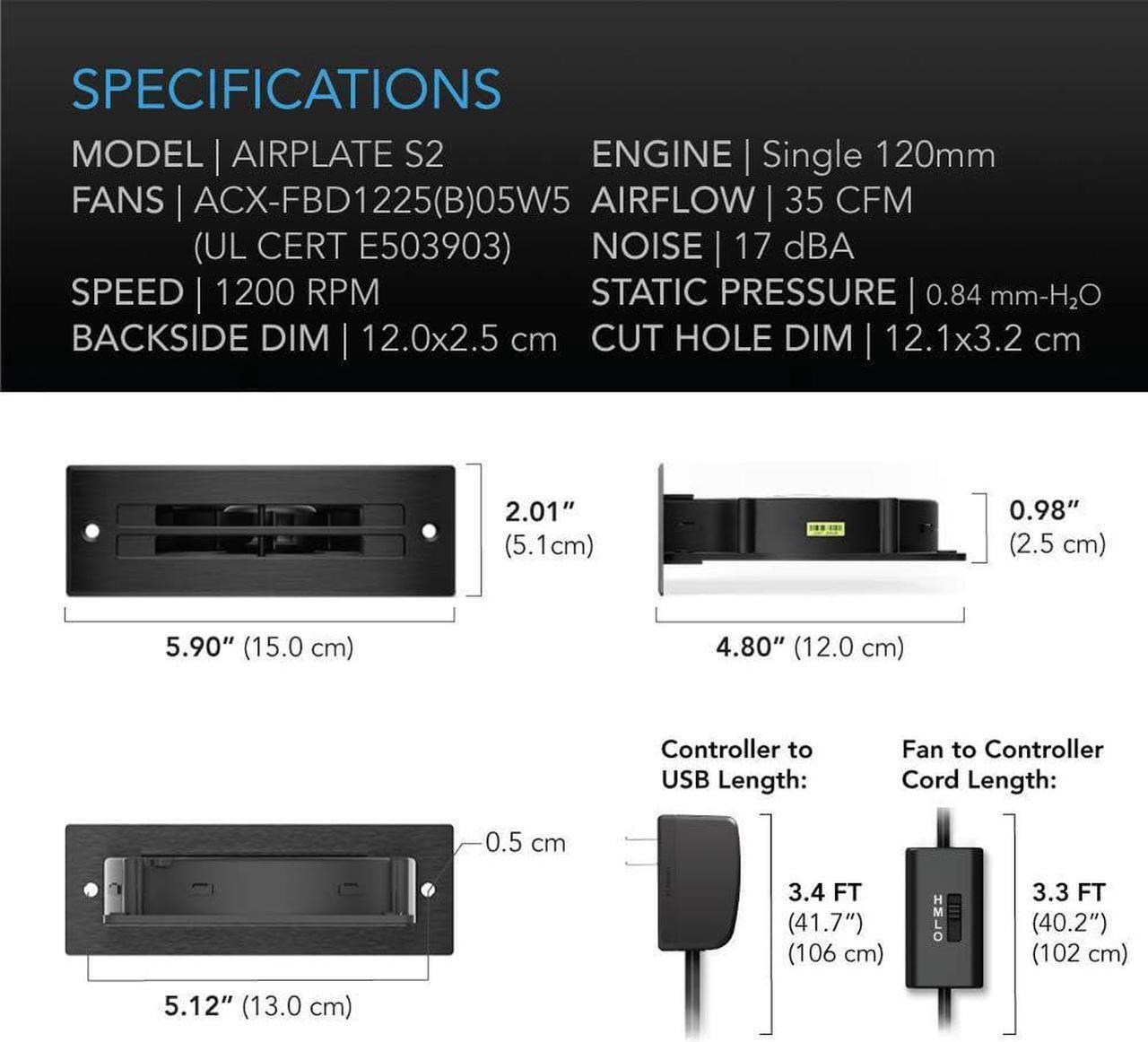 Alt view image 5 of 7 - AC Infinity AIRPLATE S2, Quiet Cooling Blower Fan System 6" with Speed Control, for Home Theater AV Cabinets