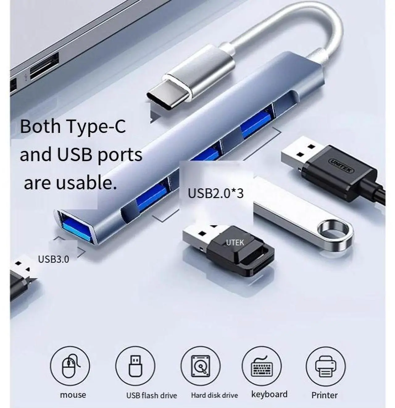Alt view image 3 of 4 - usb3.0 splitter, one to four Type-C splitter, hub docking station, computer laptop, usb3.0 hub
