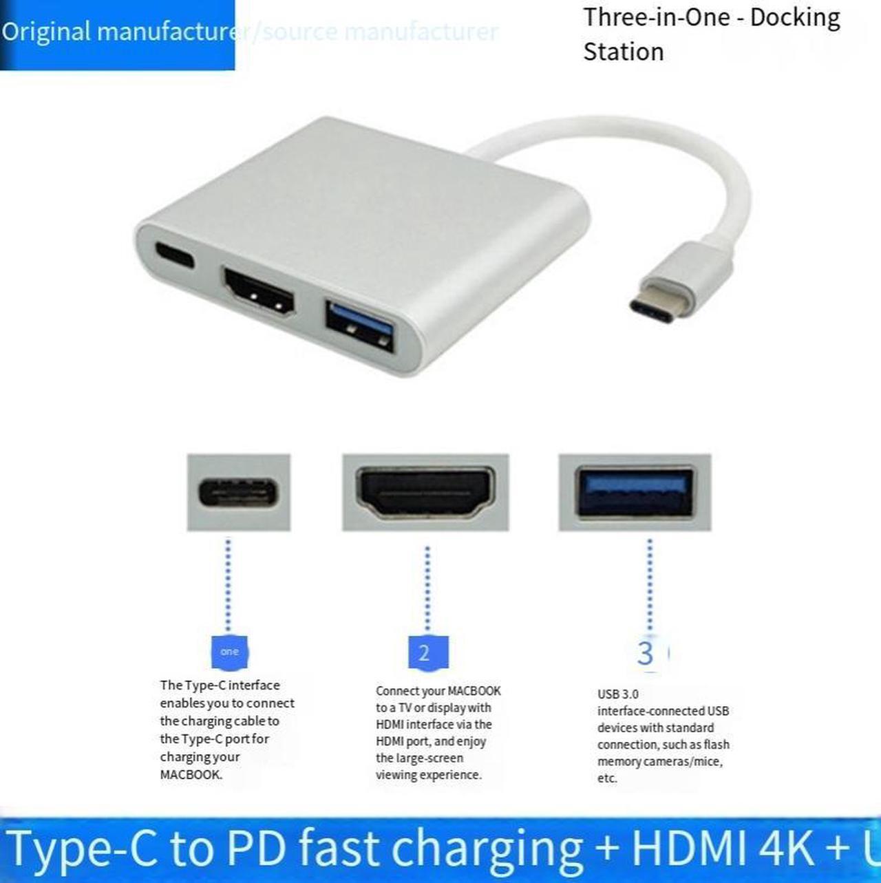 Alt view image 4 of 4 - TYPE-C docking station to PD fast charging +HDMI 4K+USB3.0 factory direct sale three-in-one docking station