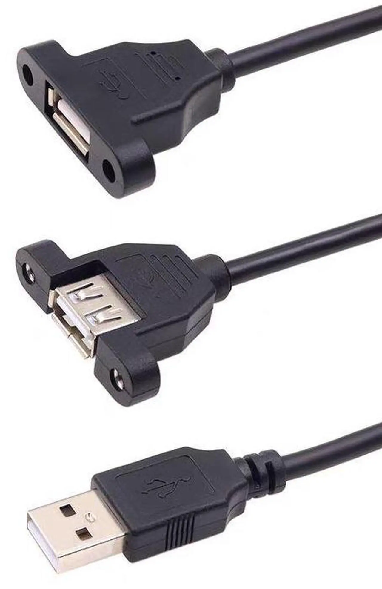 Main image of USB 2.0 male-to-female extension cable with head cover and ears USB male-to-female extension cable with full head cover and screw holes