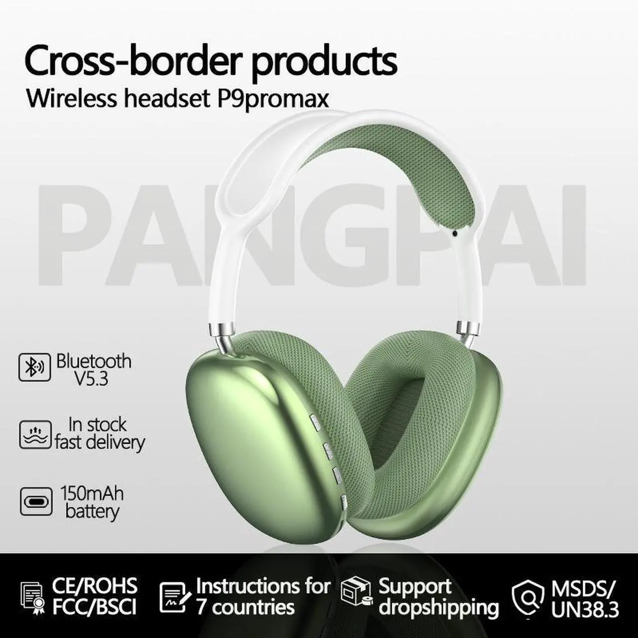 Alt view image 4 of 4 - The best-selling P9promax wireless Bluetooth over-ear headphones support telescopic cross-border e-commerce sports private model headphones FM