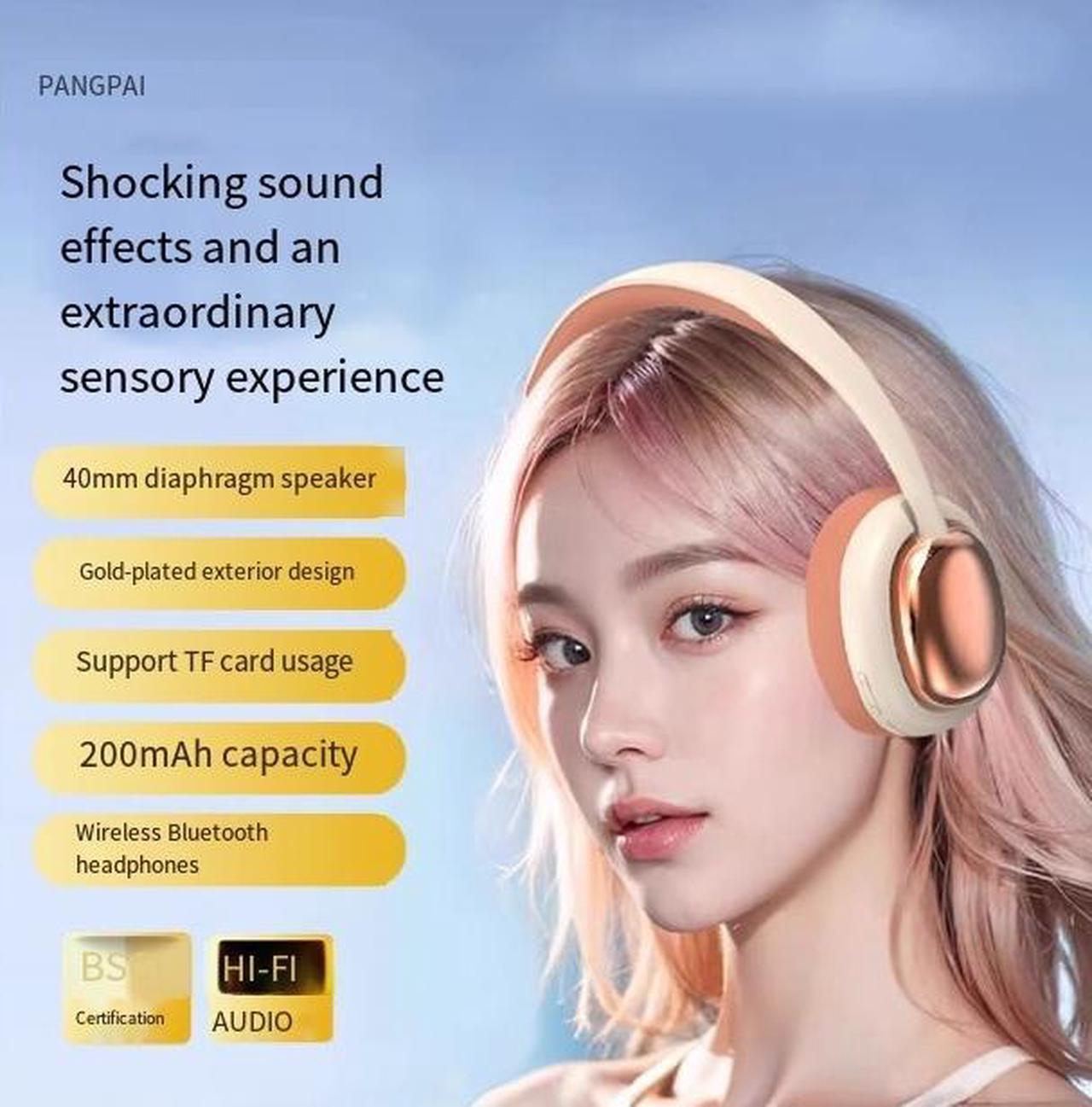 Alt view image 3 of 4 - P7236pro over-ear Bluetooth headphones with gold-plated design, heavy bass, wireless music, universal for mobile phones, cross-border 5.3