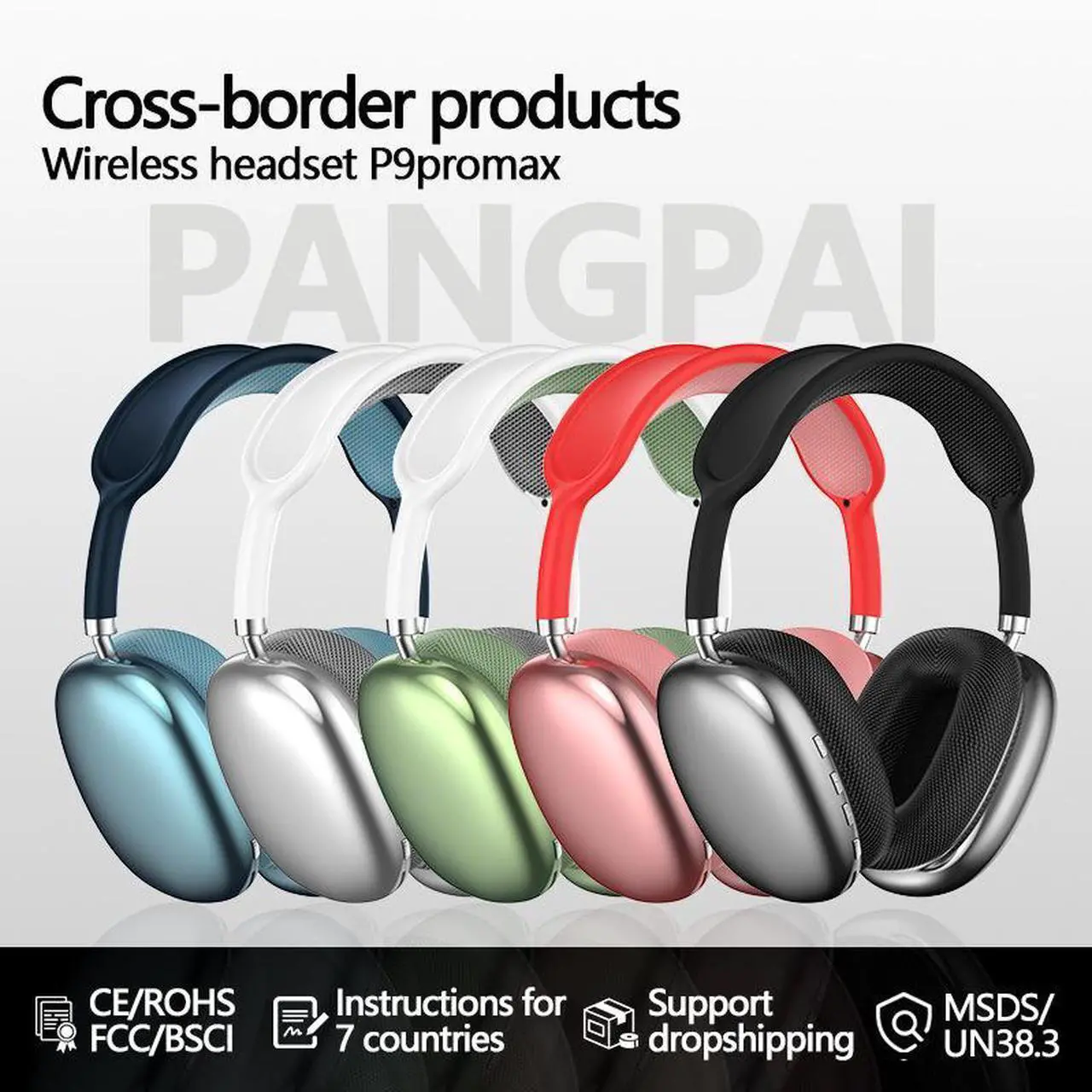 Alt view image 3 of 4 - The best-selling P9promax wireless Bluetooth over-ear headphones support telescopic cross-border e-commerce sports private model headphones FM