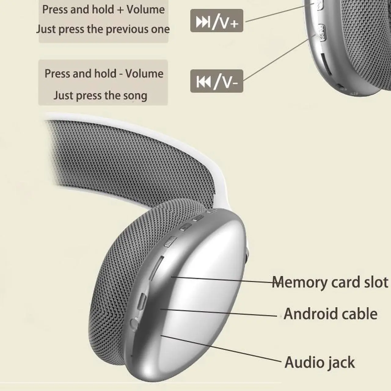 Alt view image 4 of 4 - The best-selling P9promax wireless Bluetooth over-ear headphones support telescopic cross-border e-commerce sports private model headphones FM