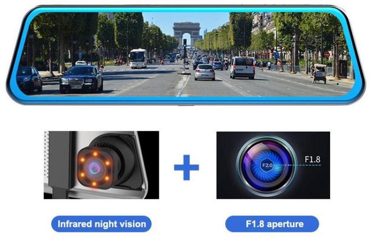 Alt view image 4 of 4 - 2K high-definition infrared night vision streaming media dashcam, full-screen parking monitoring, rearview mirror dashcam
10-inch 1296P dual streaming media lenses