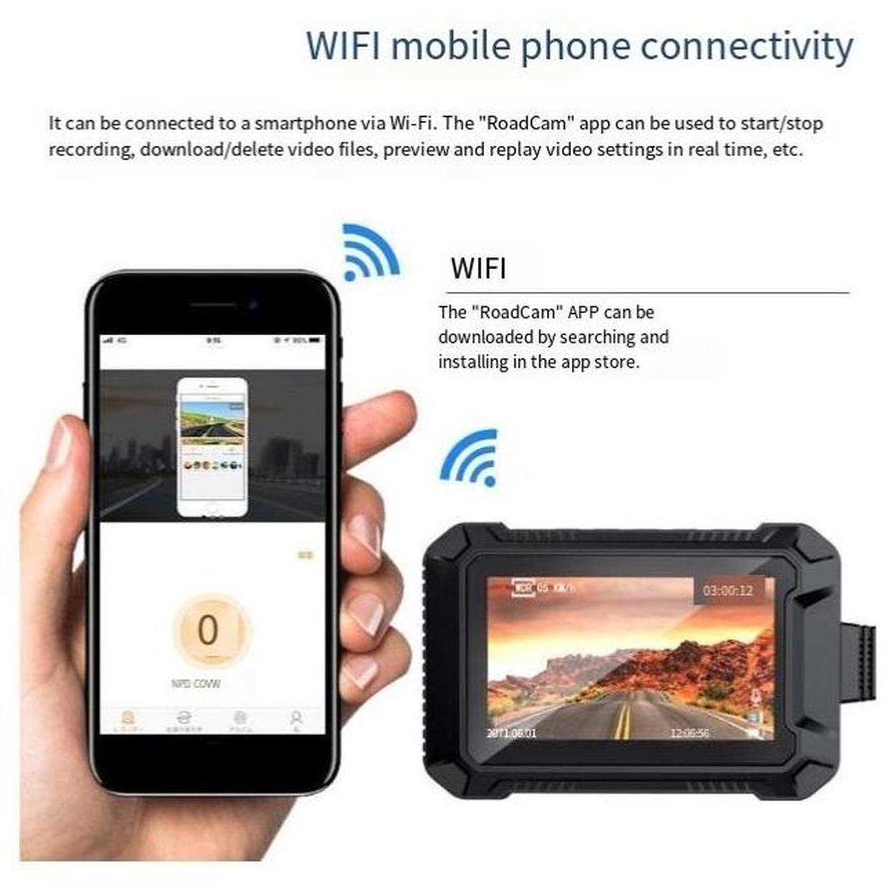 Alt view image 4 of 4 - Motorcycle dashcam, high-definition 1080P, screenless Wi-Fi, one-click locking, GPS dual recording, MT2, with screen and Wi-Fi