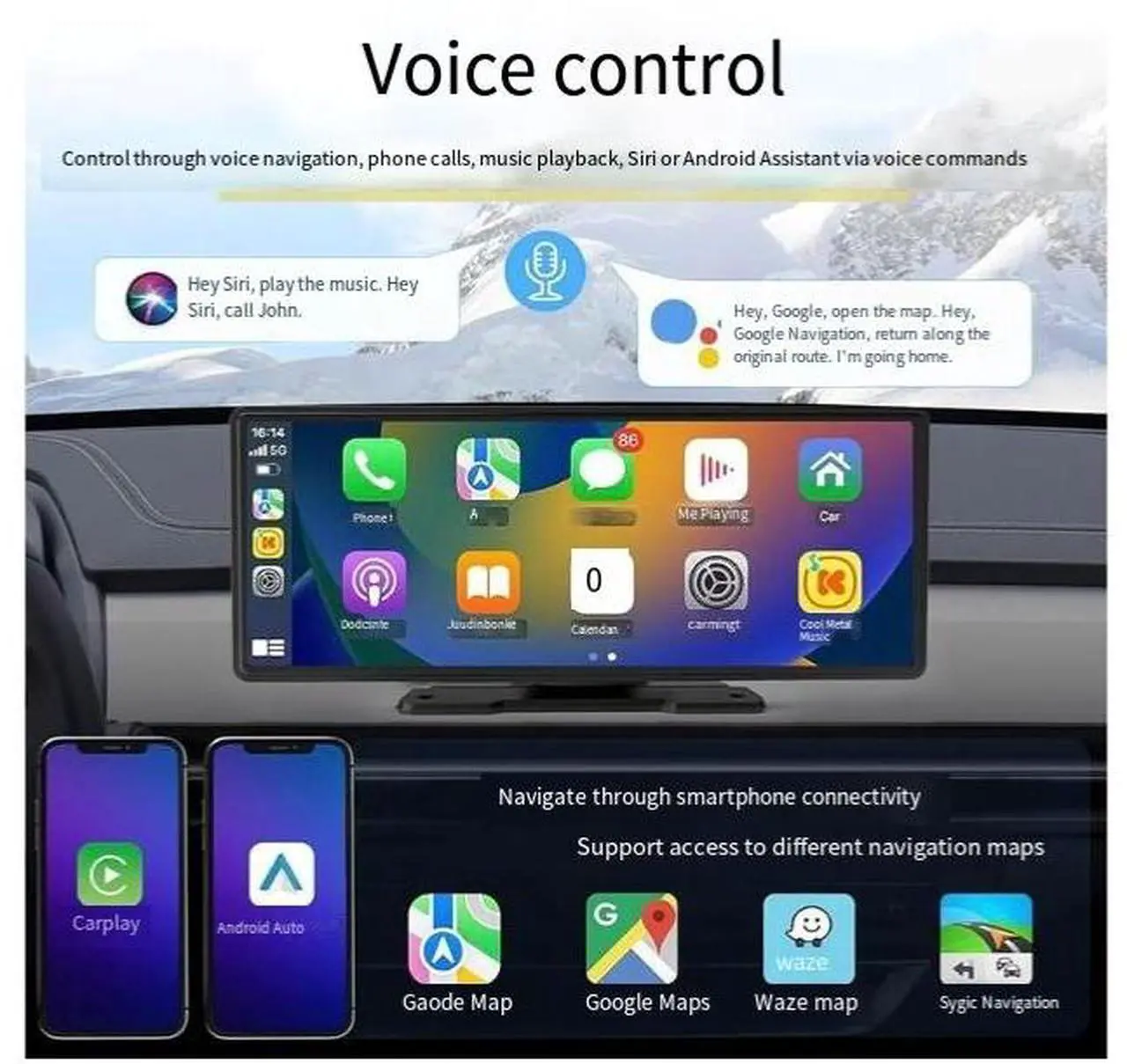 Alt view image 4 of 4 - 10.26-inch wireless carplay dashcam multimedia car dual recording 4k high-definition car navigation system with driving record +64G card