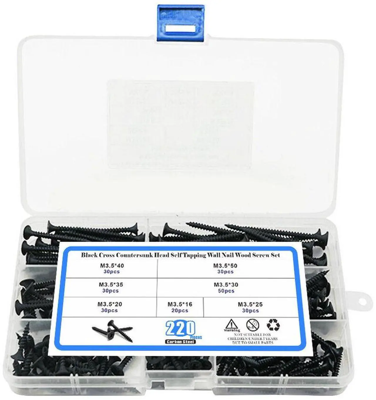 Main image of 220-piece black wood screw combination set, flat head self-tapping screw and black carbon steel screw M3.5 cross-border combination