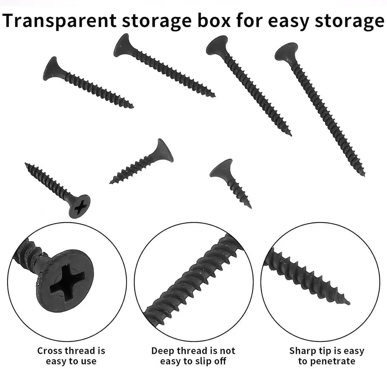 Alt view image 3 of 4 - 220-piece black wood screw combination set, flat head self-tapping screw and black carbon steel screw M3.5 cross-border combination