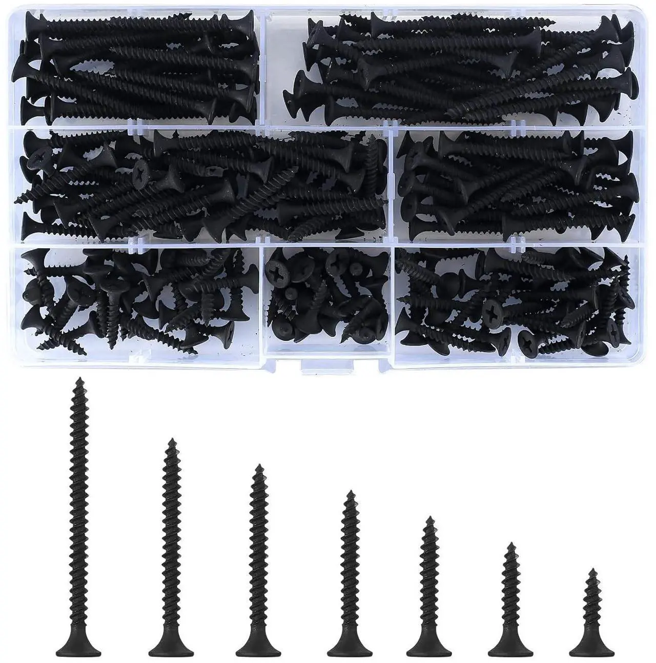 Alt view image 4 of 4 - 220-piece black wood screw combination set, flat head self-tapping screw and black carbon steel screw M3.5 cross-border combination
