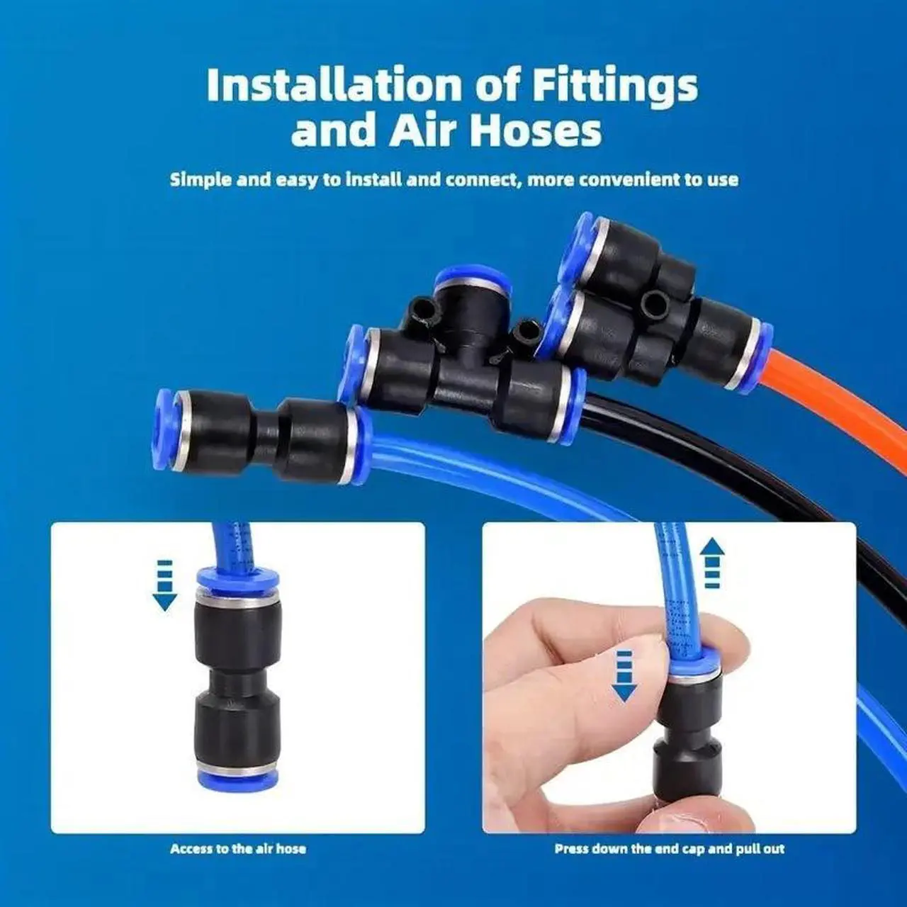 Alt view image 3 of 4 - A total of 20 pieces of 10mm quick pneumatic joint accessories, including 5 distributors, 5 elbows, 5 straight heads, and 5 tees, are cross-border combined in a box