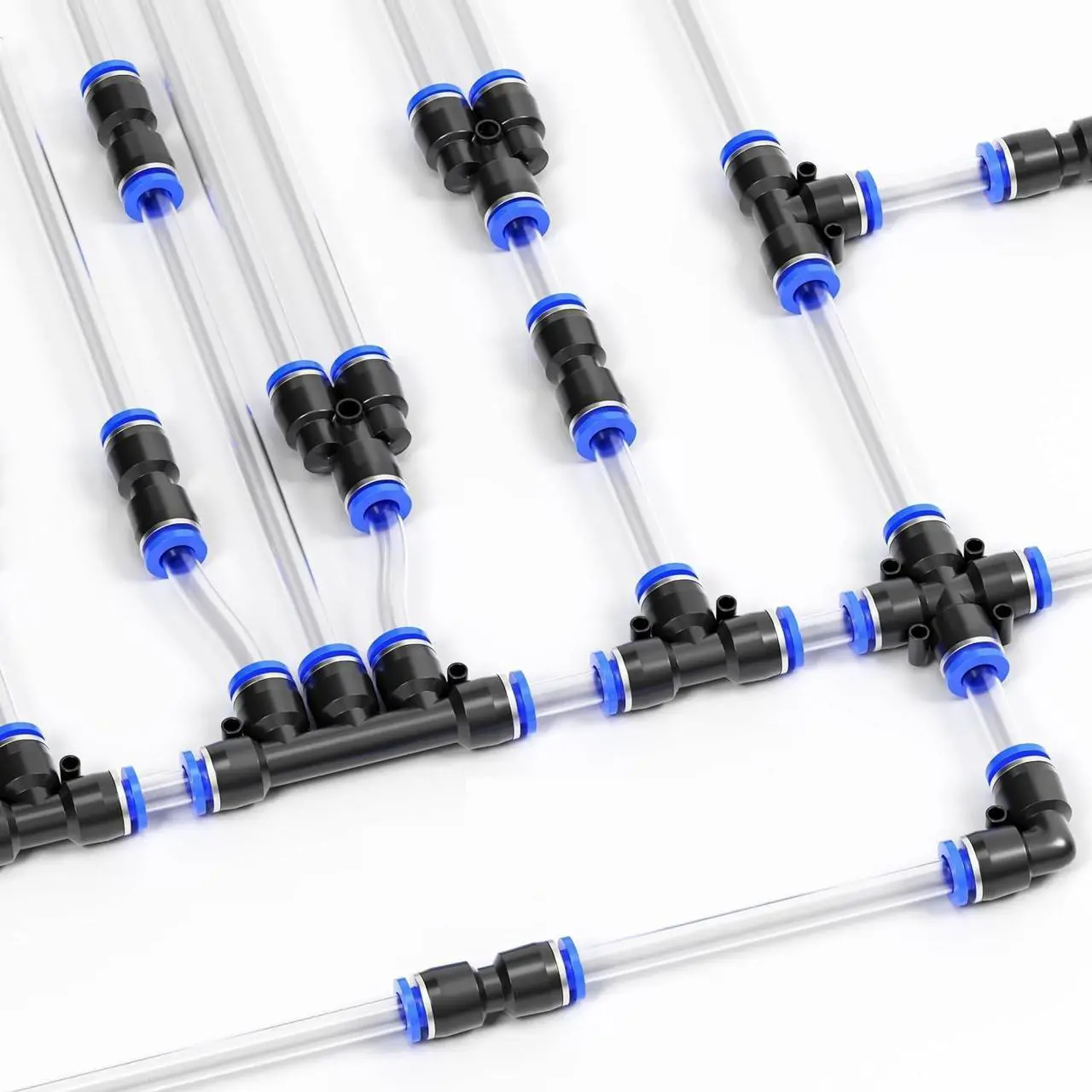 Alt view image 4 of 4 - A total of 20 pieces of 10mm quick pneumatic joint accessories, including 5 distributors, 5 elbows, 5 straight heads, and 5 tees, are cross-border combined in a box