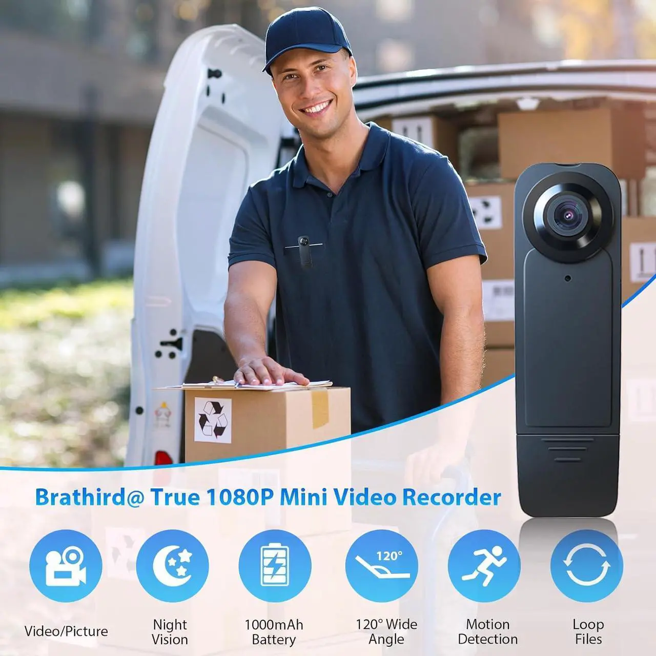 Alt view image 7 of 7 - Mini Body Camera 1080P HD Bodycam with Night Vision 64GB Card 1000 mAh 6HR Battery Life Wearable Camcorder for Daily Records, Cycling, Delivery/Serving Jobs
