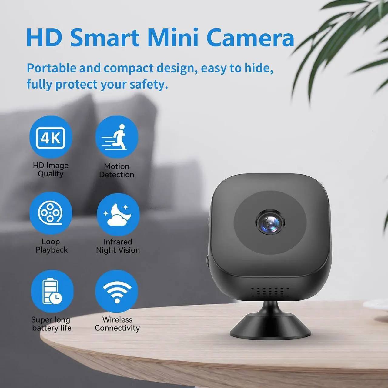 Alt view image 6 of 7 - Hidden Camera,4K Wireless WiFi Mini Camera with App SD Card Storage, Portable Surveillance for Indoor